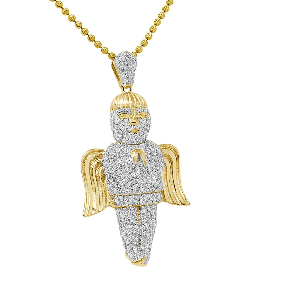 23+ Grams 2.30'' Authentic Real Genuine Sterling Silver 1.00 Cwt. Simulated Diamond Angel Wings Religious Pendant Charm Chain Neckless Set