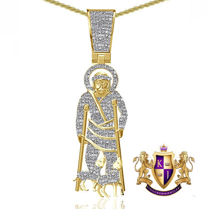 Real Genuine Authentic Diamond 0.85 Cwt. 22+ Grams Saint Lazarus of Bethany Jesus Charm 10K Gold On Religious Pendant Chain Neckless 2.25''