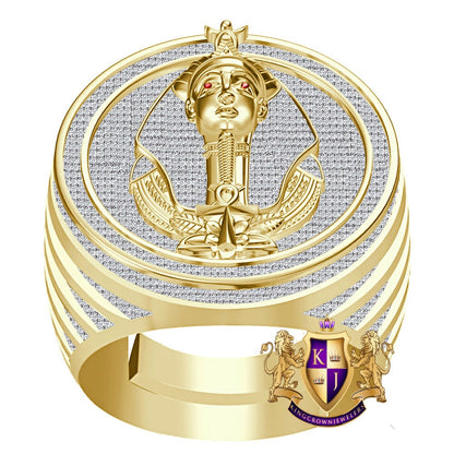 Men's Real Genuine 1.75 Cwt. VVS1 Natural MOISSANITE Diamond Egyptian King Tut Pharaoh Ankh Cross Ring 10K Solid Gold Over Band Big 22mm