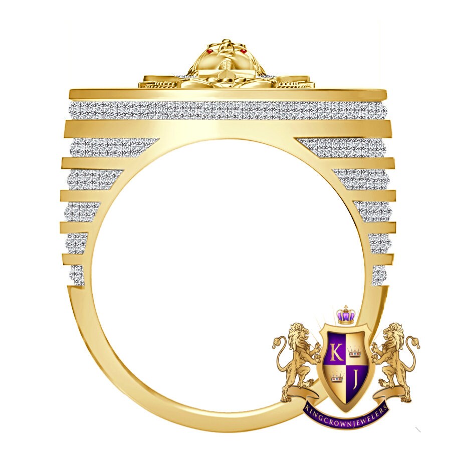 Men's Real Genuine 1.75 Cwt. VVS1 Natural MOISSANITE Diamond Egyptian King Tut Pharaoh Ankh Cross Ring 10K Solid Gold Over Band Big 22mm