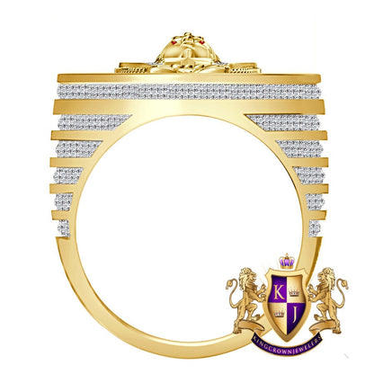 Men's Real Genuine 1.75 Cwt. VVS1 Natural MOISSANITE Diamond Egyptian King Tut Pharaoh Ankh Cross Ring 10K Solid Gold Over Band Big 22mm