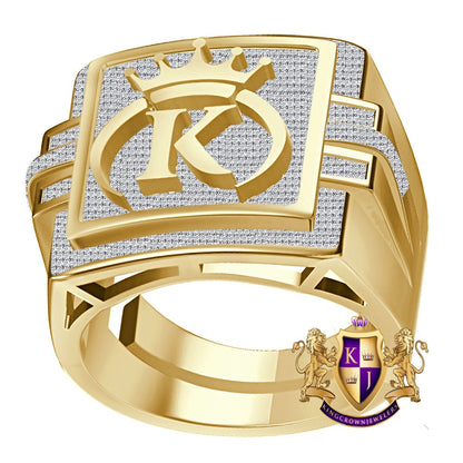 Men's Genuine Authentic 1.25 Cwt. VVS1 Natural MOISSANITE Diamond Initial Letter Alphabet "K" Royal King Crown Face 10K Gold Over Ring Band