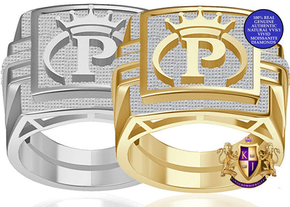 Men's Real Genuine Authentic 1.25 Cwt. VVS1 Natural MOISSANITE Diamond Initial Letter Alphabet "P" Crown Face Ring 10K Gold On Band Big 22mm