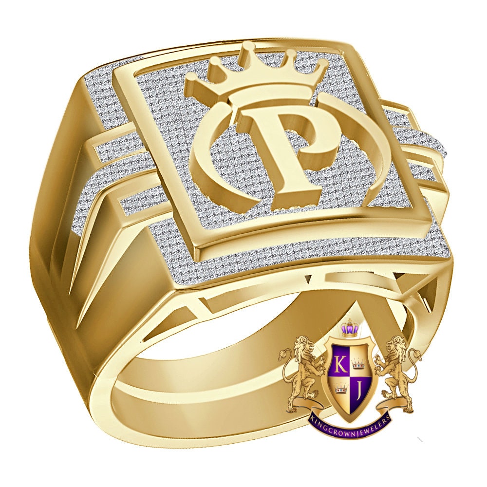 Men's Real Genuine Authentic 1.25 Cwt. VVS1 Natural MOISSANITE Diamond Initial Letter Alphabet "P" Crown Face Ring 10K Gold On Band Big 22mm