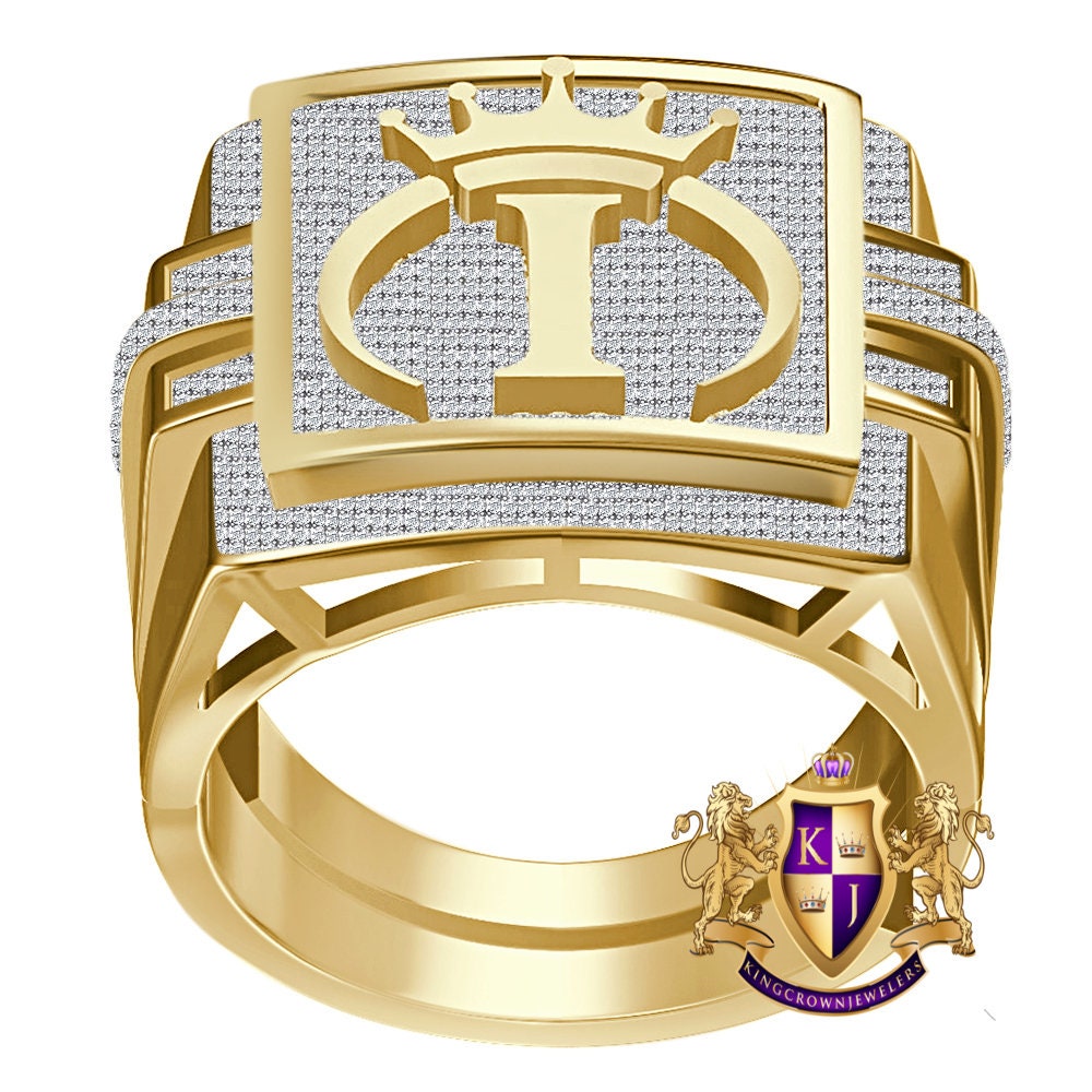 Men's Genuine Authentic 1.25 Cwt. VVS1 Natural MOISSANITE Diamond Initial Letter Alphabet "I" Royal King Crown Face Ring 10K Gold On Band