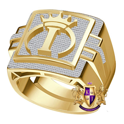 Men's Genuine Authentic 1.25 Cwt. VVS1 Natural MOISSANITE Diamond Initial Letter Alphabet "I" Royal King Crown Face Ring 10K Gold On Band
