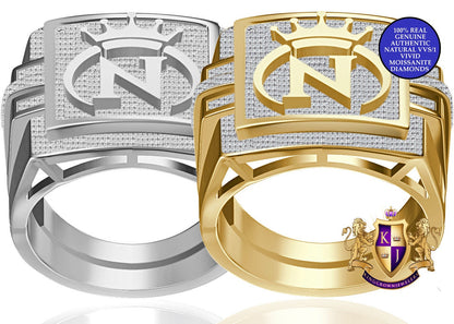 Men's Genuine Authentic 1.25 Cwt. VVS1 Natural MOISSANITE Diamond Initial Letter Alphabet "N" Royal King Crown Face Ring 10K Gold Over Band
