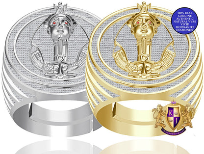 Men's Real Genuine 1.75 Cwt. VVS1 Natural MOISSANITE Diamond Egyptian King Tut Pharaoh Ankh Cross Ring 10K Solid Gold Over Band Big 22mm