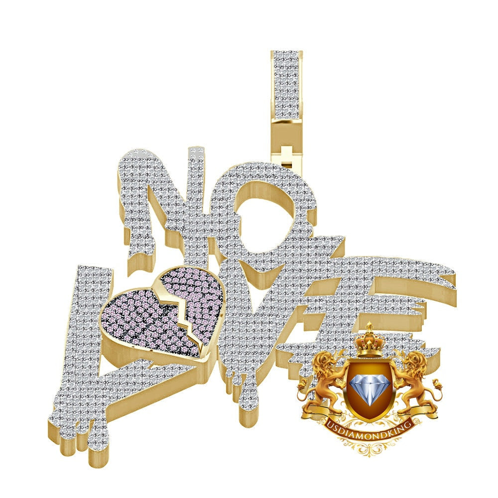 Real Genuine 3.00 Cwt. Authentic VVS1 MOISSANITE Diamond Dripping Shattered Broken Split Heart ''No Love'' Pendant 10K Gold On Charm 2.50''
