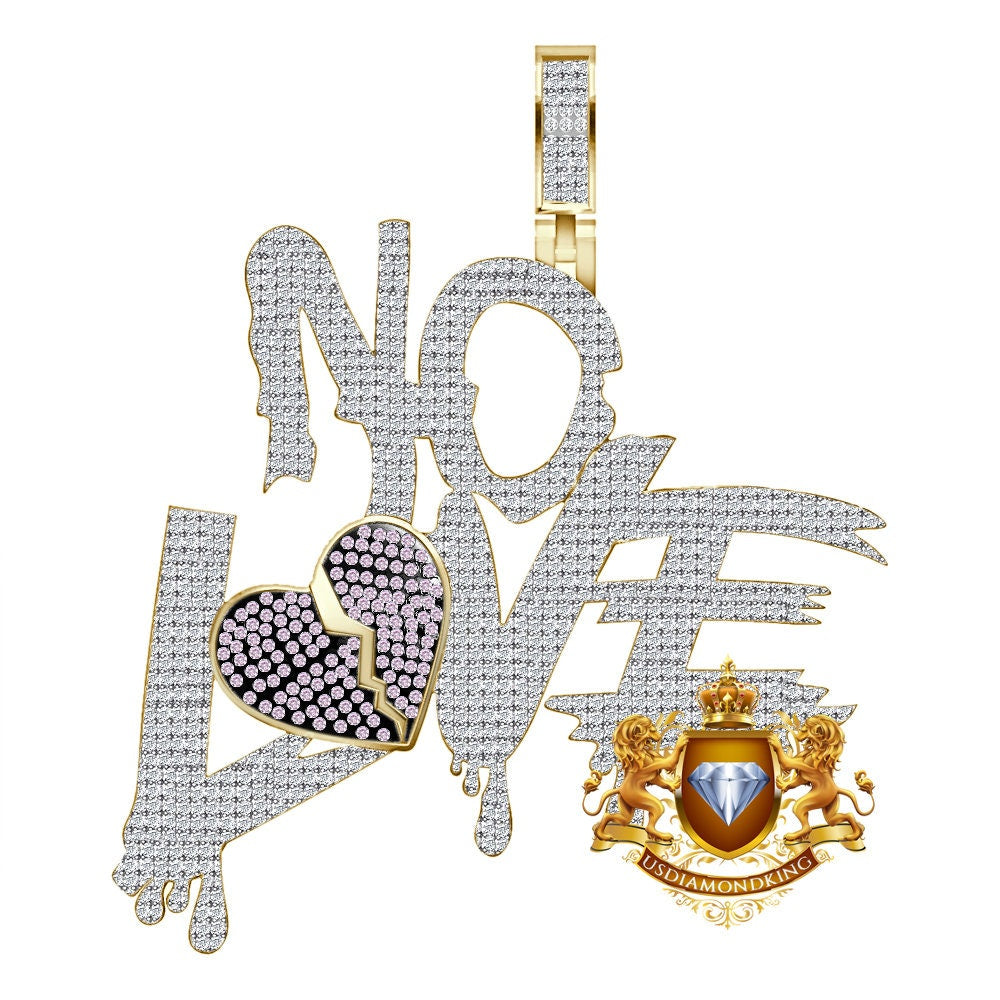 Real Genuine 3.00 Cwt. Authentic VVS1 MOISSANITE Diamond Dripping Shattered Broken Split Heart ''No Love'' Pendant 10K Gold On Charm 2.50''