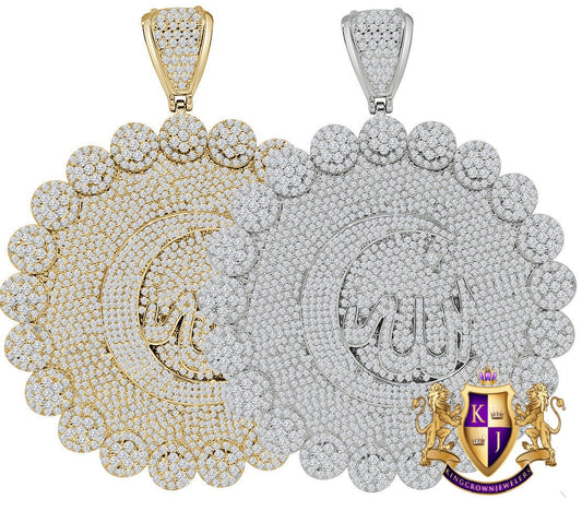 70 + Grams Big XL 3.75'' 14K Gold Over Real Silver Simulated Diamond Crescent Moon and Star Allah God Muslim Islamic Pendant Medallion Charm