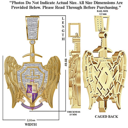 Real Genuine Diamond 0.61 Cwt. 20+ Grams Saint Michael Archangel Cross Shield Sword Wings Charm 10K Solid Gold Over Pendent Chain Set 2''