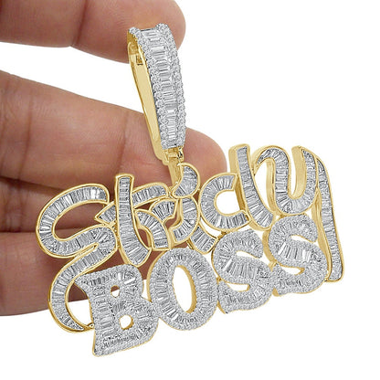 32+ Grams Big Bold 2.5'' Baguette/Round Cut 6.00 Cwt. Simulated Diamond Strictly Boss Exclusive Custom Piece 14K Gold On Men's Pendant Charm