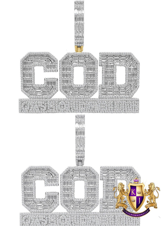 37+ Grams Big Bold 2.5'' Baguette/Round Cut 5.75 Cwt. Simulated Diamond COD Cash On Delivery  Custom Piece 14K Gold On Men's Pendant Charm