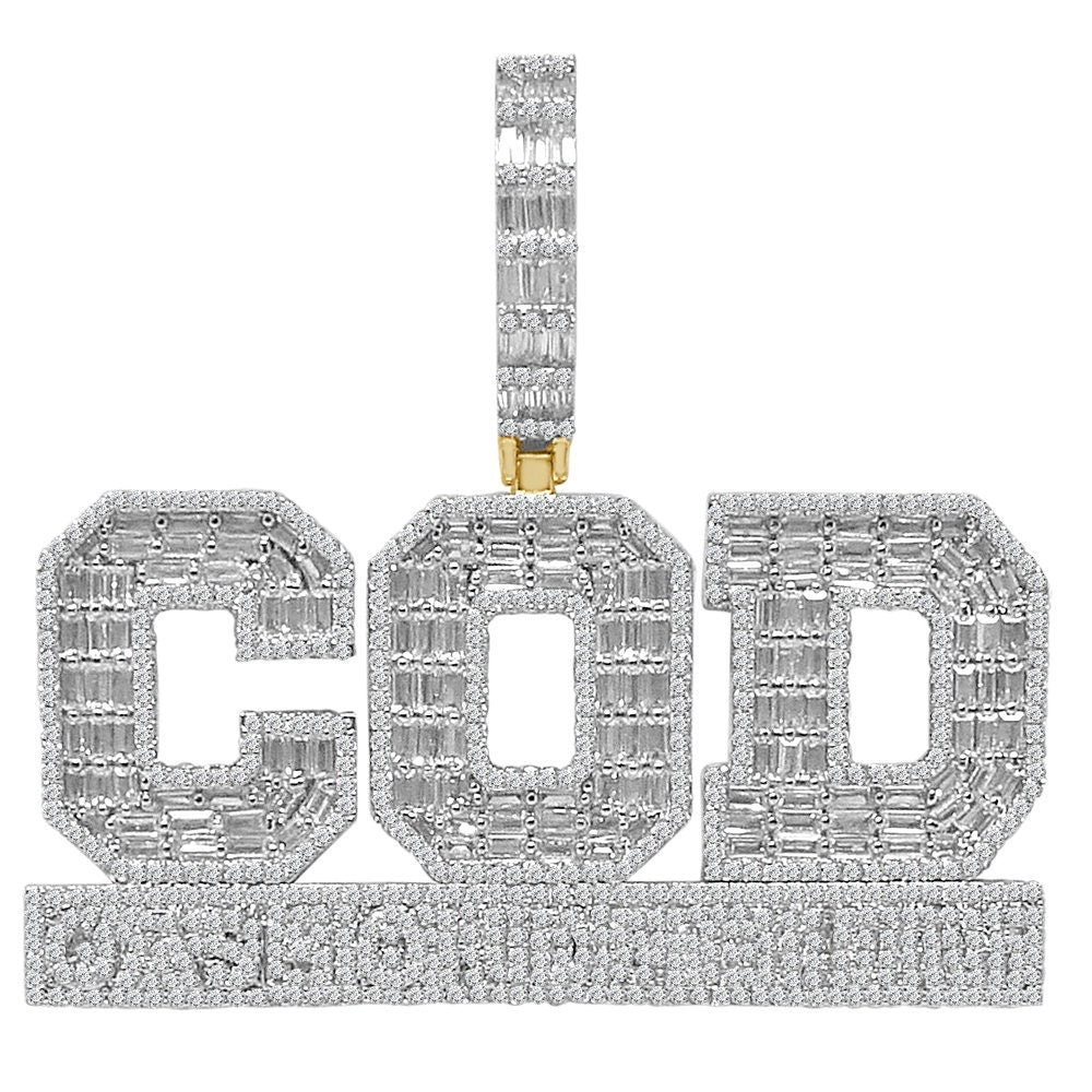 37+ Grams Big Bold 2.5'' Baguette/Round Cut 5.75 Cwt. Simulated Diamond COD Cash On Delivery  Custom Piece 14K Gold On Men's Pendant Charm