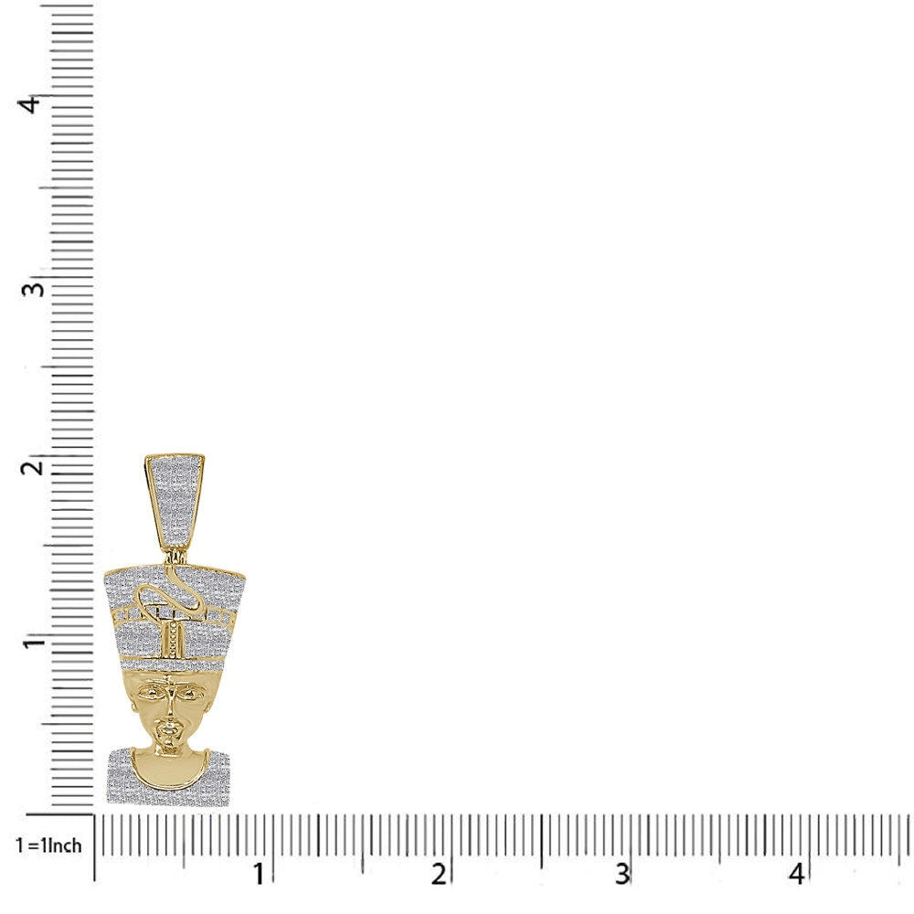 Real Genuine Natural Authentic Diamond 0.33 Cwt. Egyptian Queen Nefertiti Pharaoh Pendant 10K Gold Over Unisex Charm Chain Neckless Set 2''