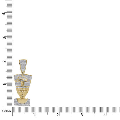 Real Genuine Natural Authentic Diamond 0.33 Cwt. Egyptian Queen Nefertiti Pharaoh Pendant 10K Gold Over Unisex Charm Chain Neckless Set 2''