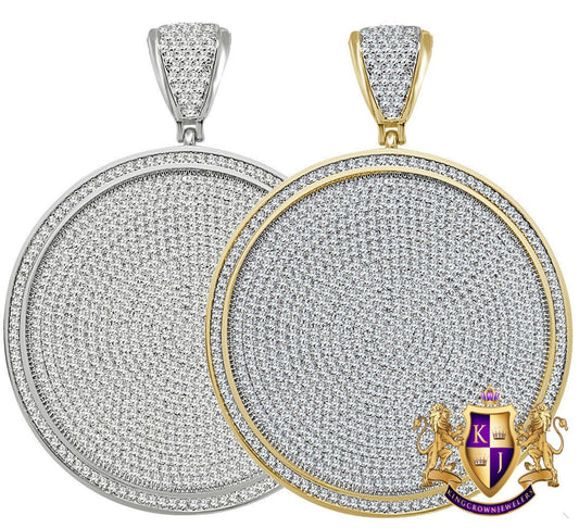 42+ Grams Big XL Jumbo 3.25'' 14K Gold Finish Round Micro Pave Medallion 6.00 Cwt. Simulated Diamond Men's Pendant Charm
