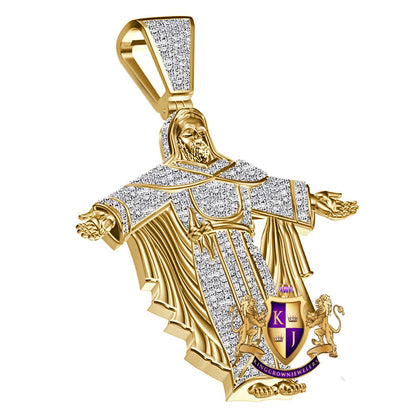 Real Genuine Authentic Diamond 0.65 Cwt. 18+ Grams Christ Redeemer Statue Jesus Full Body Pendant 10K Gold Over Cross Charm Chain Set 2.25''