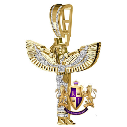 Real Genuine Authentic Diamond 0.65 Ct. 22+ Grams Egyptian Horus Sky Goddess God Isis Osiris Pendant 10K Gold On Pharaoh Charm +Chain 2.25''