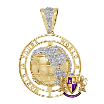 10K Real Solid Yellow Gold Genuine Authentic Natural Diamond 0.74 Ctw.Rotating World Is Your Map Globe Mens Charm Pendant 1.25''