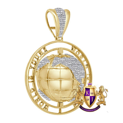 10K Real Solid Yellow Gold Genuine Authentic Natural Diamond 0.74 Ctw.Rotating World Is Your Map Globe Mens Charm Pendant 1.25''