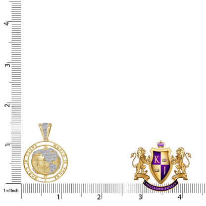 10K Real Solid Yellow Gold Genuine Authentic Natural Diamond 0.74 Ctw.Rotating World Is Your Map Globe Mens Charm Pendant 1.25''