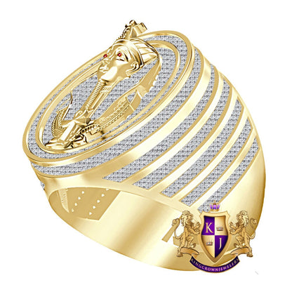 Men's Real Genuine 1.75 Cwt. VVS1 Natural MOISSANITE Diamond Egyptian King Tut Pharaoh Ankh Cross Ring 10K Solid Gold Over Band Big 22mm