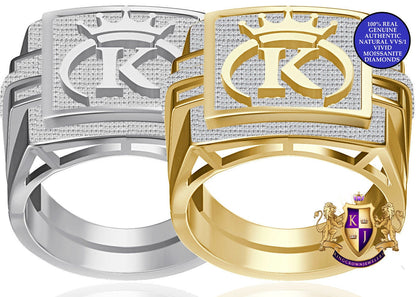Men's Genuine Authentic 1.25 Cwt. VVS1 Natural MOISSANITE Diamond Initial Letter Alphabet "K" Royal King Crown Face 10K Gold Over Ring Band