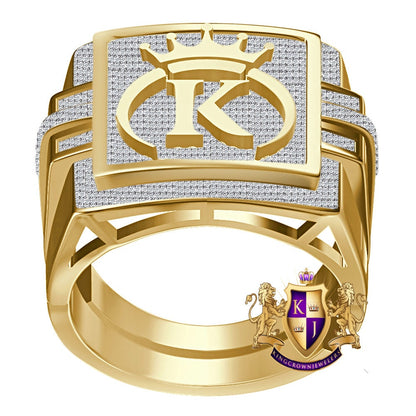 Men's Genuine Authentic 1.25 Cwt. VVS1 Natural MOISSANITE Diamond Initial Letter Alphabet "K" Royal King Crown Face 10K Gold Over Ring Band