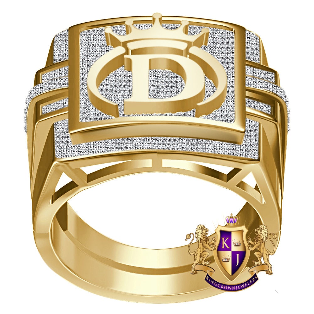 Men's Real Genuine Authentic 1.25 Cwt. VVS1 Natural MOISSANITE Diamond Initial Letter Alphabet "D" Crown Face Ring 10K Gold On Band Big 22mm