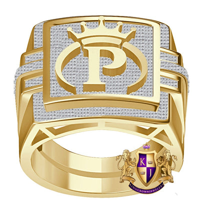 Men's Real Genuine Authentic 1.25 Cwt. VVS1 Natural MOISSANITE Diamond Initial Letter Alphabet "P" Crown Face Ring 10K Gold On Band Big 22mm