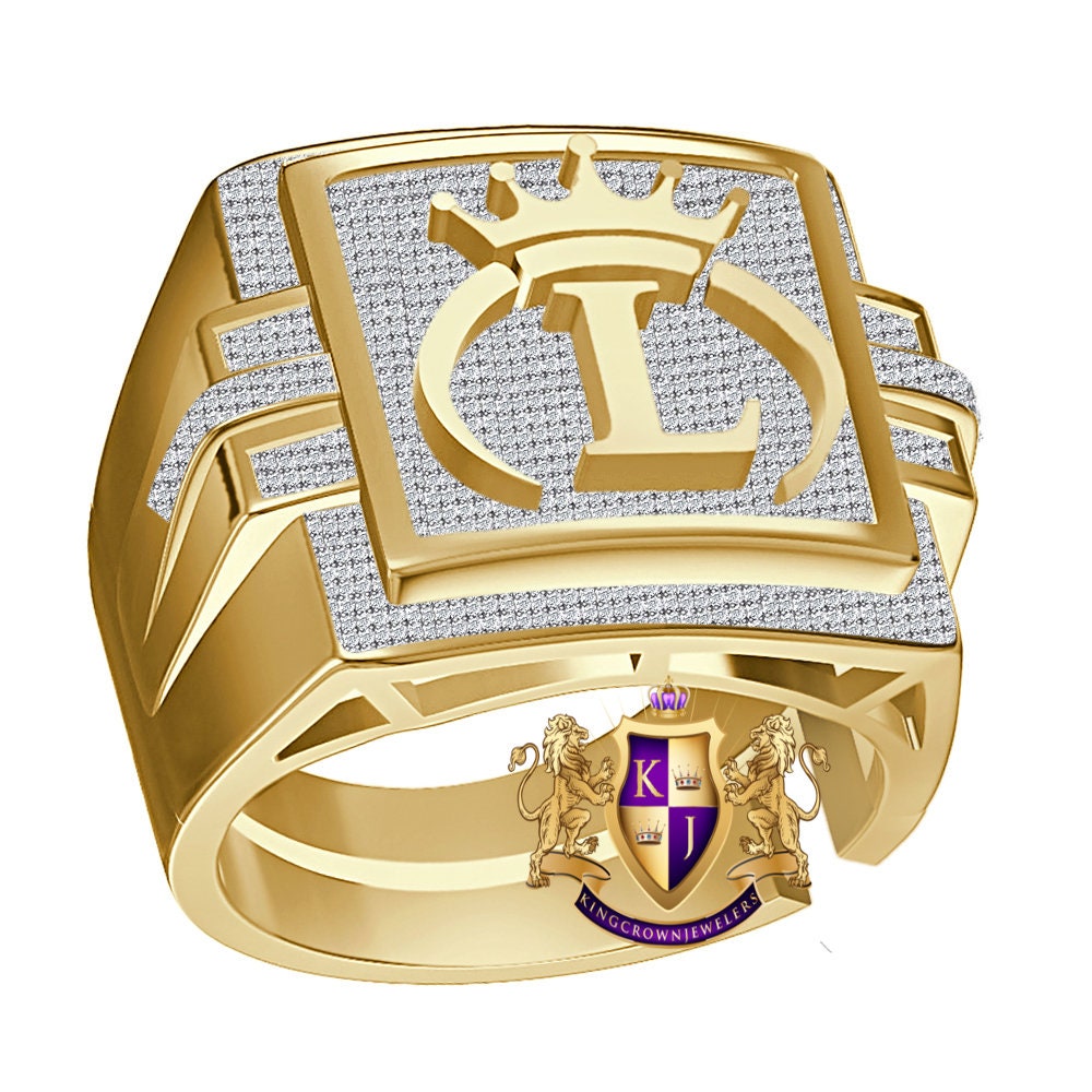 Men's Real Genuine Authentic 1.25 Cwt. VVS1 Natural MOISSANITE Diamond Initial Letter Alphabet "L" Crown Face Ring 10K Gold On Band Big 22mm