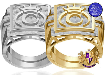 Men's Genuine Authentic 1.25 Cwt. VVS1 Natural MOISSANITE Diamond Initial Letter Alphabet "C" Royal King Crown Face 10K Gold Over Ring Band