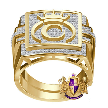 Men's Genuine Authentic 1.25 Cwt. VVS1 Natural MOISSANITE Diamond Initial Letter Alphabet "C" Royal King Crown Face 10K Gold Over Ring Band