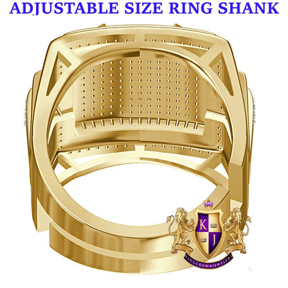 Men's Genuine Authentic 1.25 Cwt. VVS1 Natural MOISSANITE Diamond Initial Letter Alphabet "E" Royal King Crown Face Ring 10K Gold Over Band