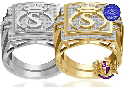 Men's Genuine Authentic 1.25 Cwt. VVS1 Natural MOISSANITE Diamond Initial Letter Alphabet "S" Royal King Crown Face 10K Gold Over Ring Band