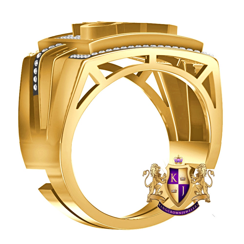 Men's Genuine Authentic 1.25 Cwt. VVS1 Natural MOISSANITE Diamond Initial Letter Alphabet "S" Royal King Crown Face 10K Gold Over Ring Band