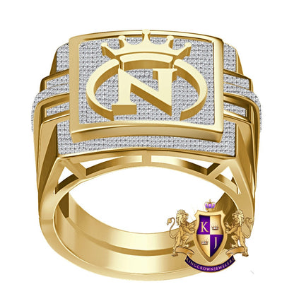 Men's Genuine Authentic 1.25 Cwt. VVS1 Natural MOISSANITE Diamond Initial Letter Alphabet "N" Royal King Crown Face Ring 10K Gold Over Band