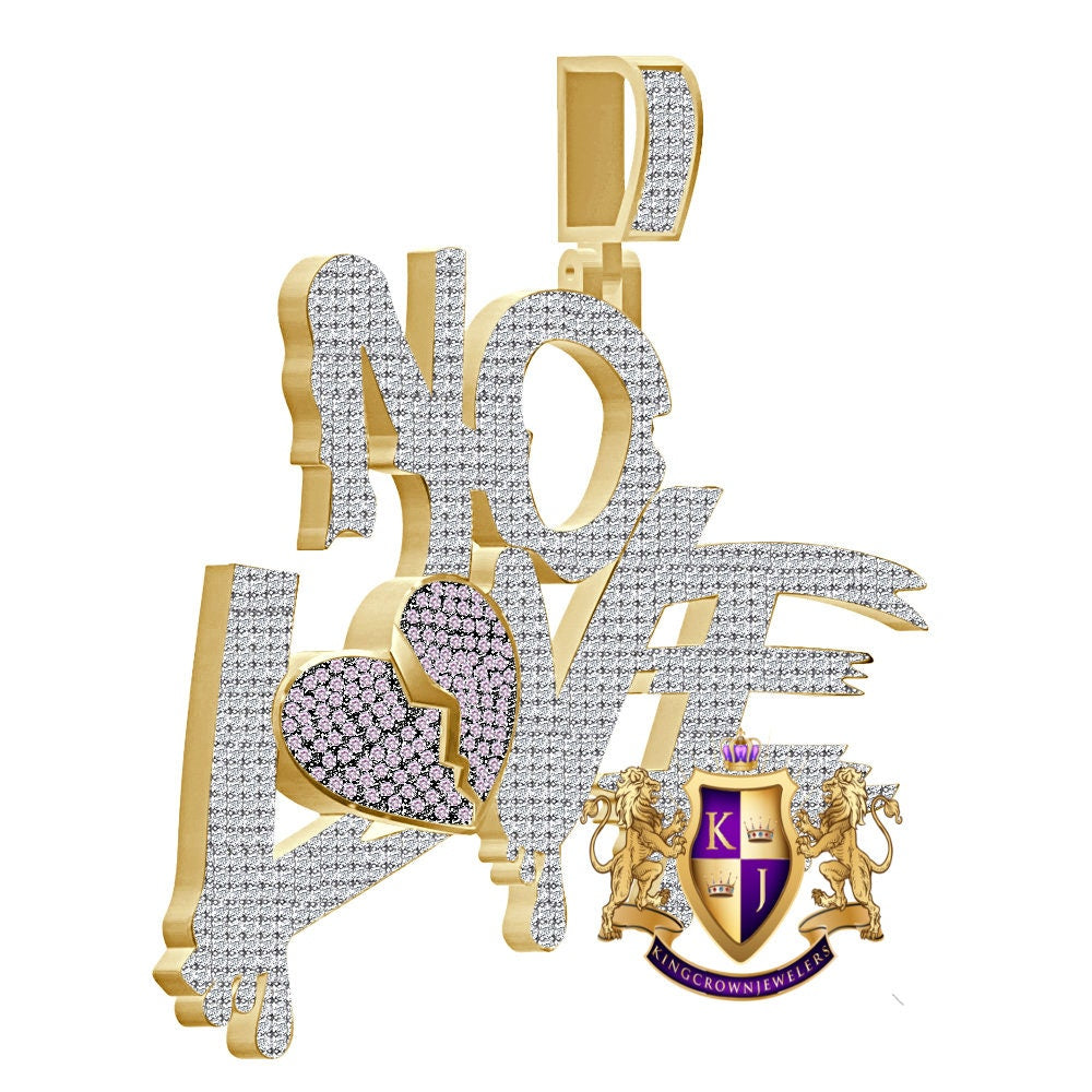 Real Genuine 3.00 Cwt. Authentic VVS1 MOISSANITE Diamond Dripping Shattered Broken Split Heart ''No Love'' Pendant 10K Gold On Charm 2.50''