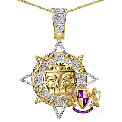 Real Genuine Authentic Diamond 0.90 Cwt. 22+ Grams Ancient Mexican Aztec Sun God Mayan Calendar Mayan Oro Azteca Pendant Charm Chain Set