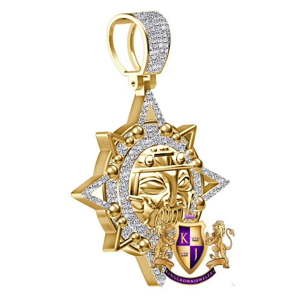 Real Genuine Authentic Diamond 0.90 Cwt. 22+ Grams Ancient Mexican Aztec Sun God Mayan Calendar Mayan Oro Azteca Pendant Charm Chain Set
