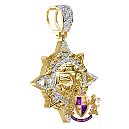 Real Genuine Authentic Diamond 0.90 Cwt. 22+ Grams Ancient Mexican Aztec Sun God Mayan Calendar Mayan Oro Azteca Pendant Charm Chain Set