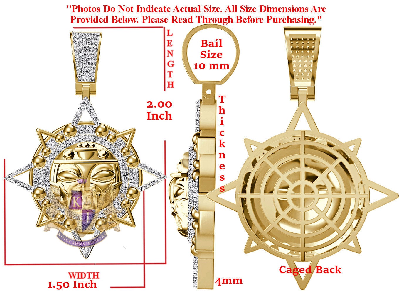 Real Genuine Authentic Diamond 0.90 Cwt. 22+ Grams Ancient Mexican Aztec Sun God Mayan Calendar Mayan Oro Azteca Pendant Charm Chain Set