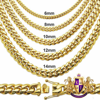 High Quality Solid Stainless Steel 18K Yellow Gold Finish Electro Micron 8mm Men's Miami Cuban Curb Link Chain Neckless 16'' ~ 24''
