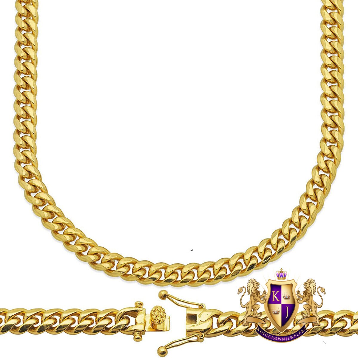 High Quality Solid Stainless Steel 18K Yellow Gold Finish Electro Micron 8mm Men's Miami Cuban Curb Link Chain Neckless 16'' ~ 24''