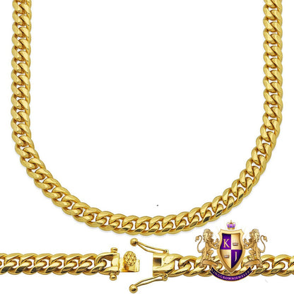 High Quality Solid Stainless Steel 18K Yellow Gold Finish Electro Micron 8mm Men's Miami Cuban Curb Link Chain Neckless 16'' ~ 24''