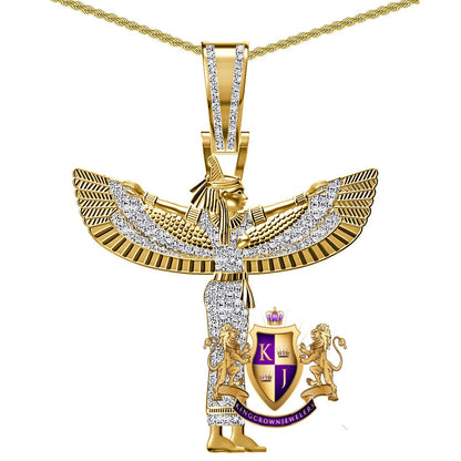 Real Genuine Authentic Diamond 0.65 Ct. 22+ Grams Egyptian Horus Sky Goddess God Isis Osiris Pendant 10K Gold On Pharaoh Charm +Chain 2.25''