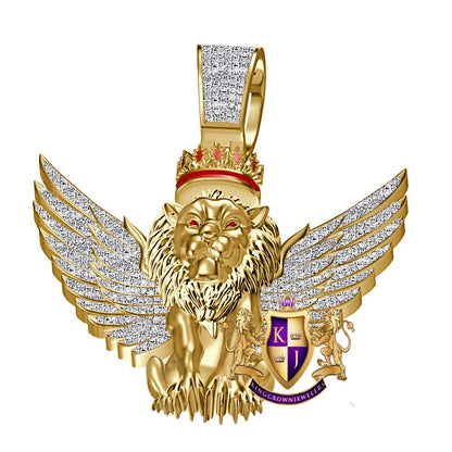 100% Real Genuine Authentic Diamond 0.60 Cwt. 24+ Grams Winged Flying Lion Head Crown Face Jungle King Custom Charm 10K Gold Over Pendant