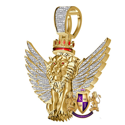 100% Real Genuine Authentic Diamond 0.60 Cwt. 24+ Grams Winged Flying Lion Head Crown Face Jungle King Custom Charm 10K Gold Over Pendant
